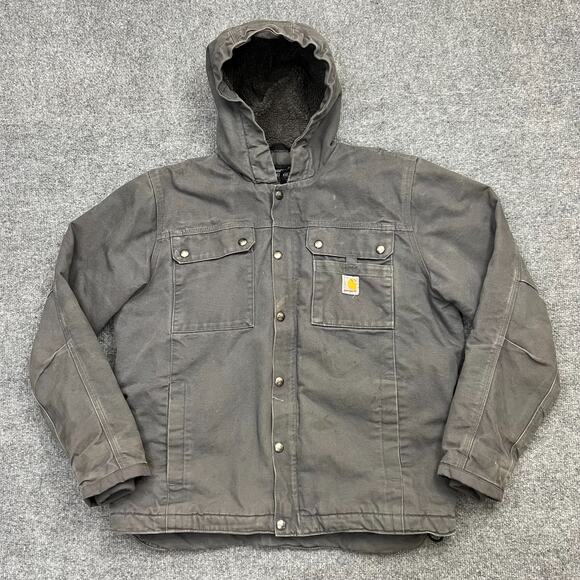 Carhartt Washed Duck Bartlett Jacket Men's Medium Gray Hooded Cotton Relaxed Fit